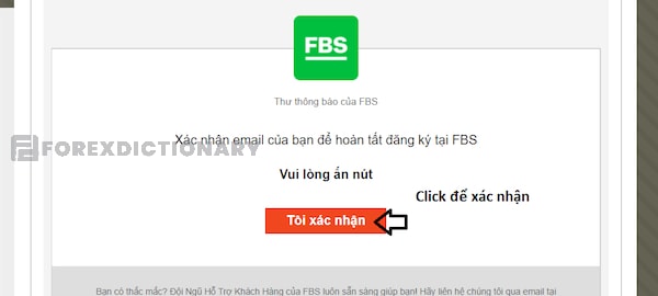 Hoàn tất tiến trình đăng ký tài khoản sàn FBS qua việc click chuột vào ô ‘Tôi xác nhận”