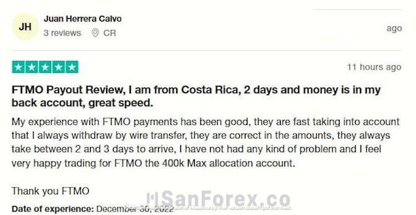 Một trong những phản hồi tốt từ người dùng về trải nghiệm với quỹ FTMO